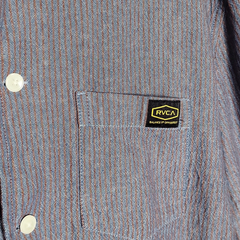RVCA Dayshift Mens Large Striped Button Up Shirt Preppy Casual - Picture 5 of 6